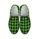 UFO Green And Black Buffalo Check Print Black Slip On Shoes