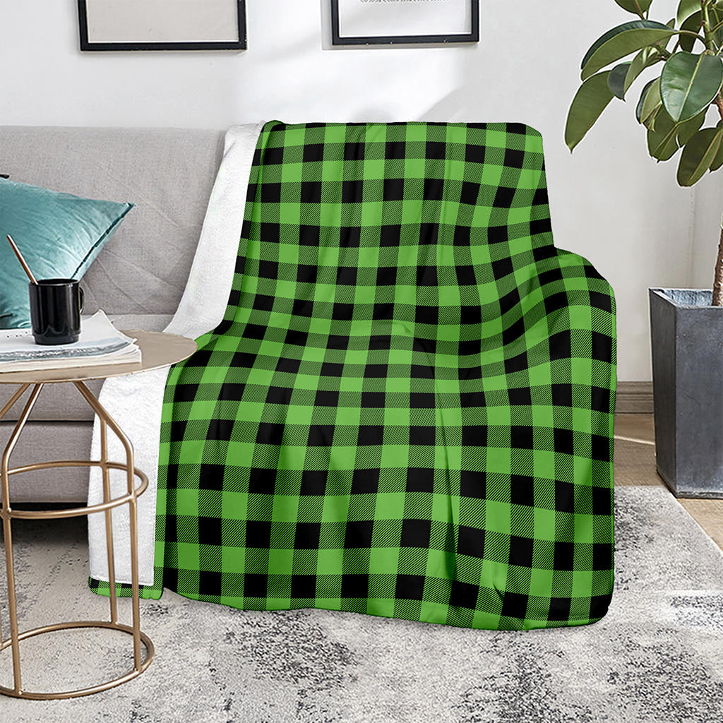 UFO Green And Black Buffalo Check Print Blanket