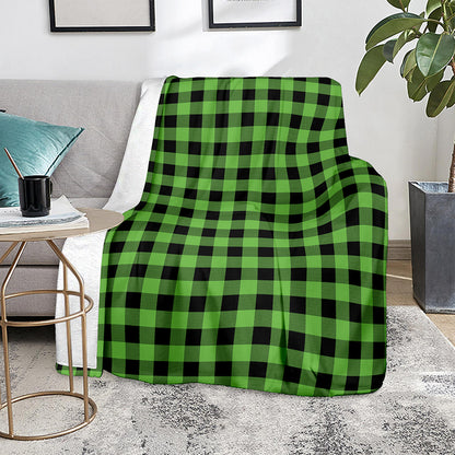UFO Green And Black Buffalo Check Print Blanket