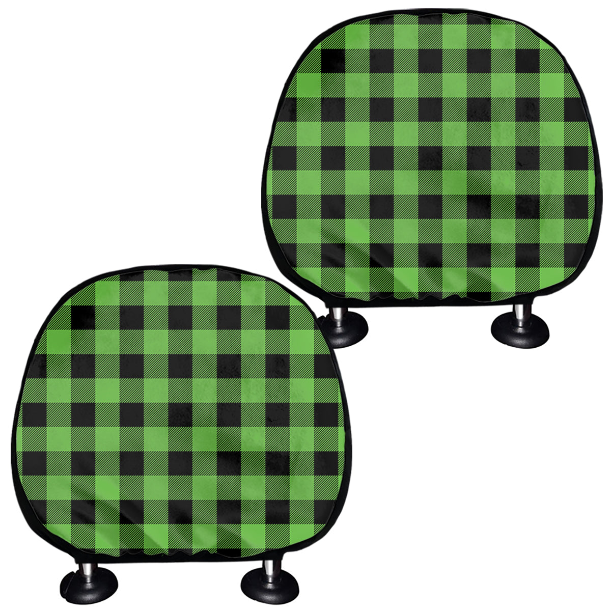 UFO Green And Black Buffalo Check Print Car Headrest Covers