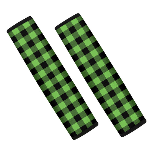 UFO Green And Black Buffalo Check Print Car Seat Belt Covers