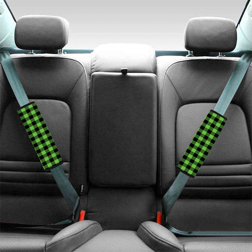 UFO Green And Black Buffalo Check Print Car Seat Belt Covers