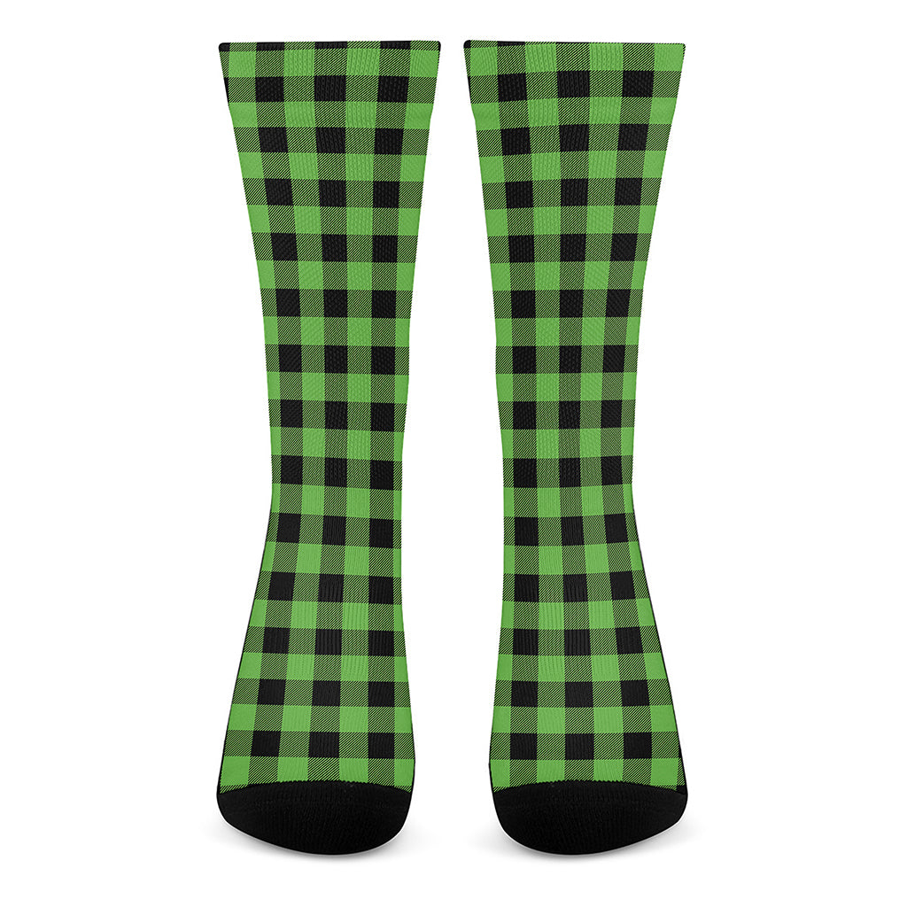 UFO Green And Black Buffalo Check Print Crew Socks