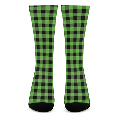 UFO Green And Black Buffalo Check Print Crew Socks