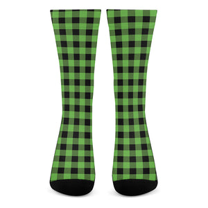 UFO Green And Black Buffalo Check Print Crew Socks