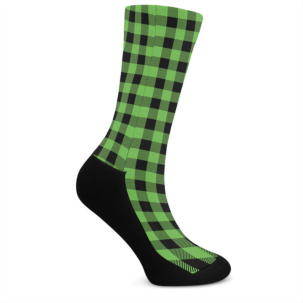 UFO Green And Black Buffalo Check Print Crew Socks