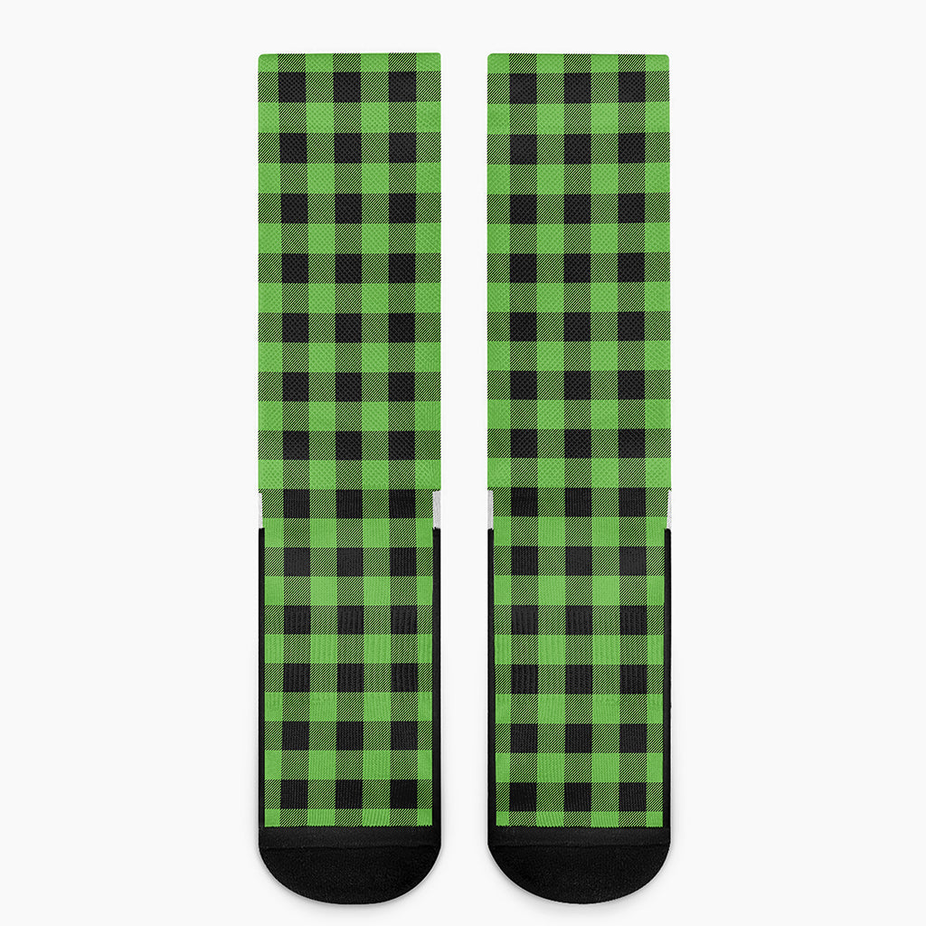 UFO Green And Black Buffalo Check Print Crew Socks
