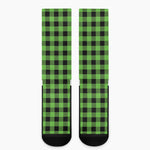 UFO Green And Black Buffalo Check Print Crew Socks