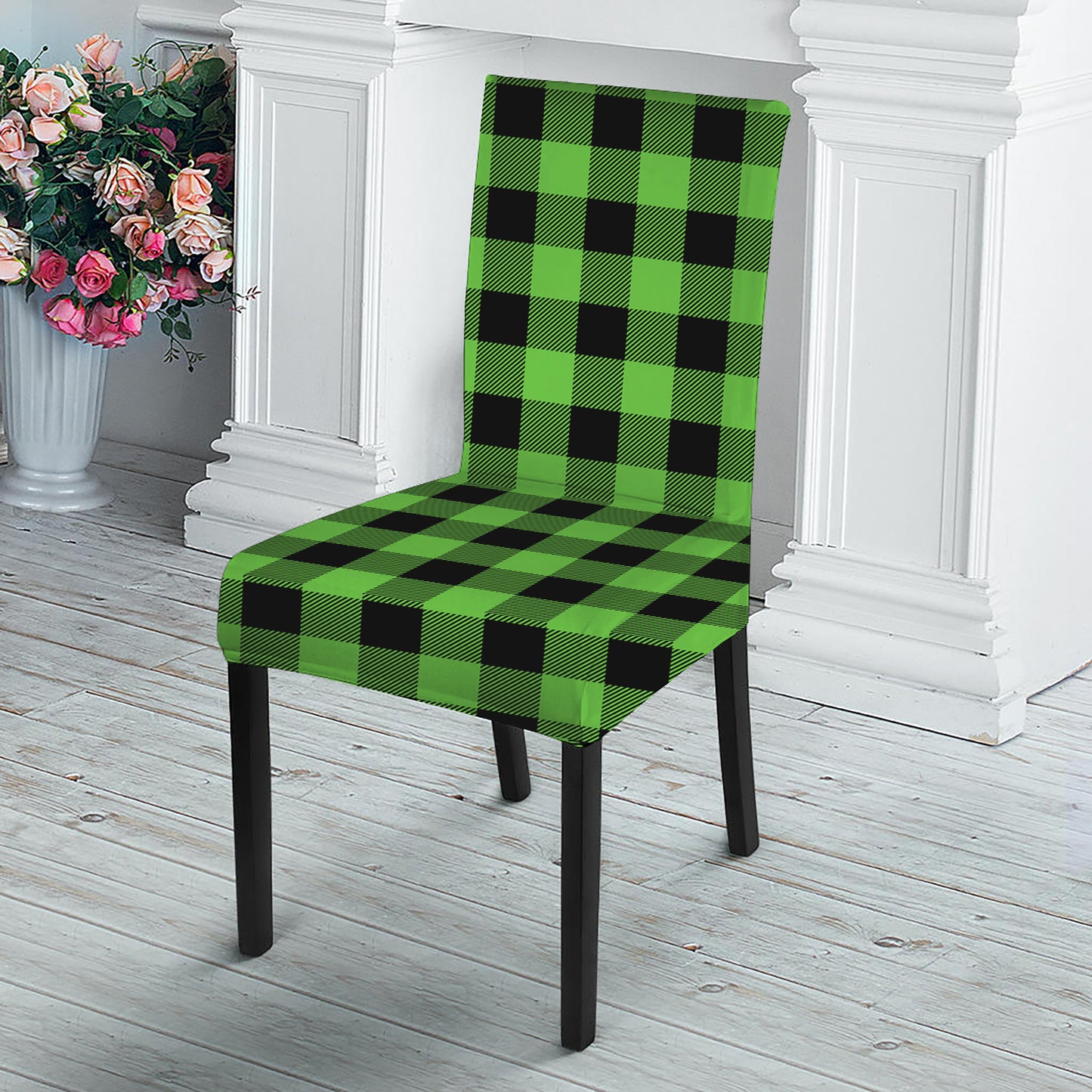 UFO Green And Black Buffalo Check Print Dining Chair Slipcover