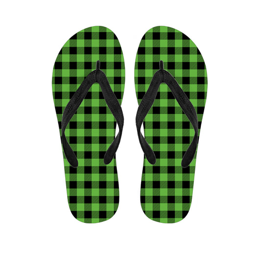 UFO Green And Black Buffalo Check Print Flip Flops