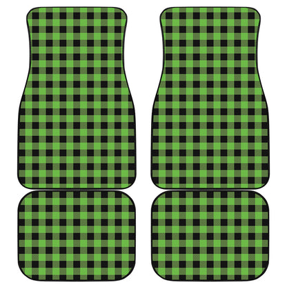 UFO Green And Black Buffalo Check Print Front and Back Car Floor Mats