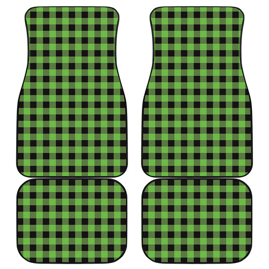 UFO Green And Black Buffalo Check Print Front and Back Car Floor Mats