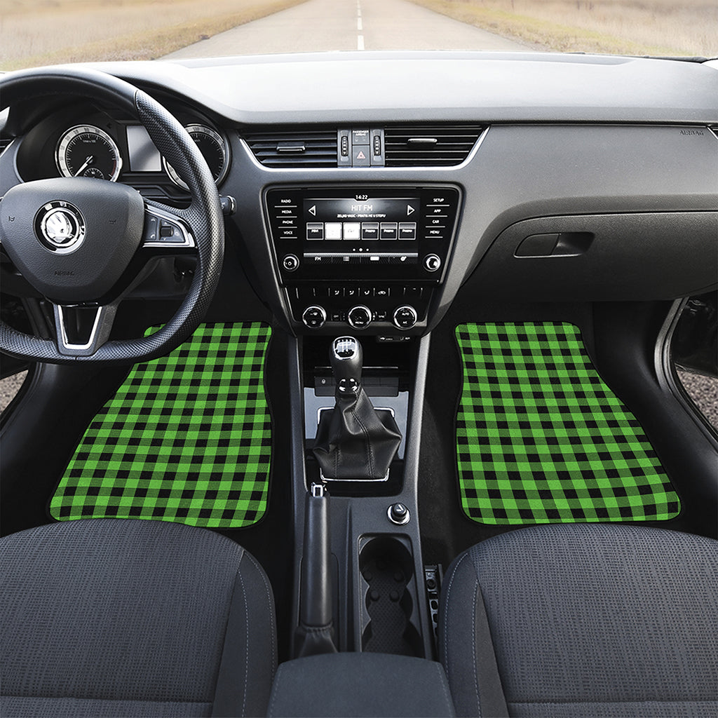 UFO Green And Black Buffalo Check Print Front and Back Car Floor Mats