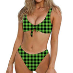 UFO Green And Black Buffalo Check Print Front Bow Tie Bikini