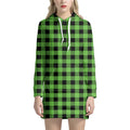 UFO Green And Black Buffalo Check Print Pullover Hoodie Dress