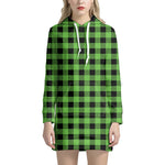 UFO Green And Black Buffalo Check Print Hoodie Dress