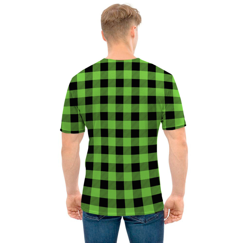 UFO Green And Black Buffalo Check Print Men's T-Shirt