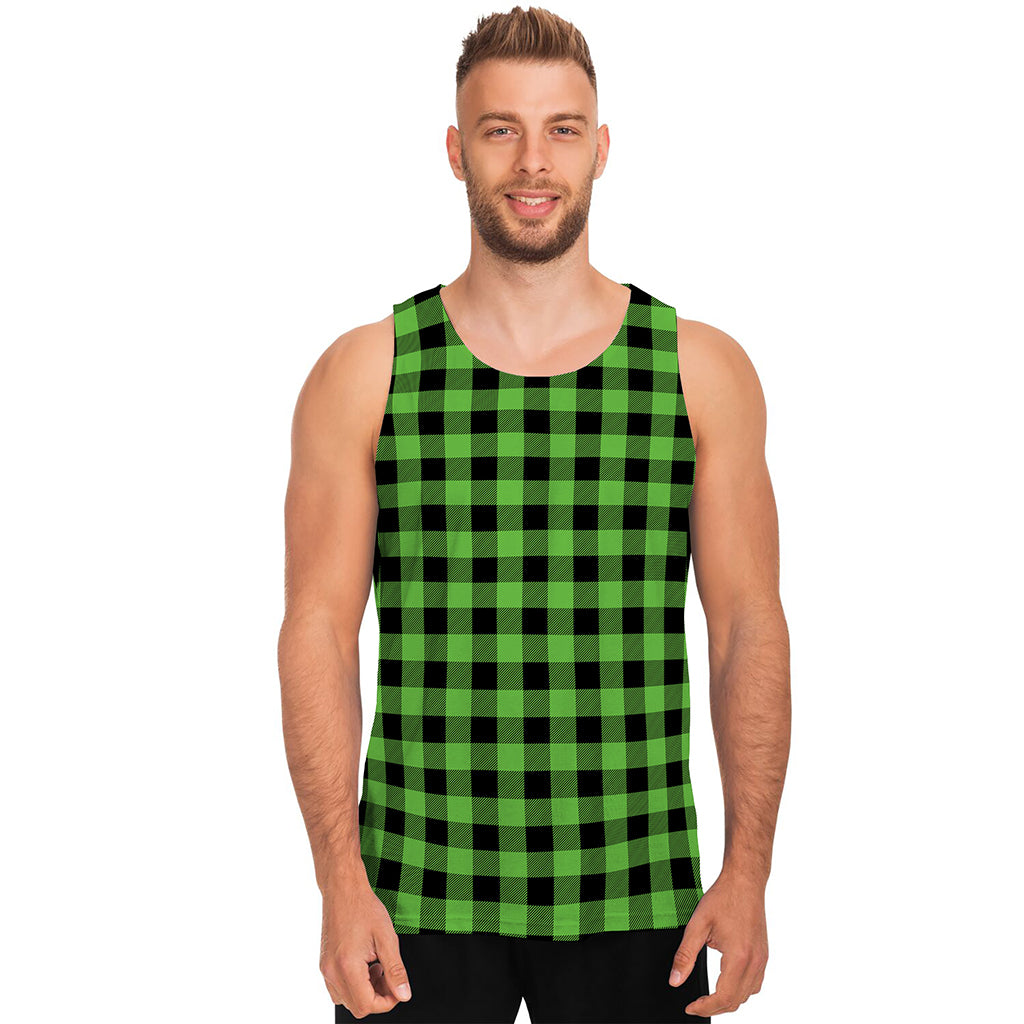 UFO Green And Black Buffalo Check Print Men's Tank Top