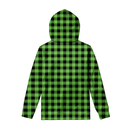 UFO Green And Black Buffalo Check Print Pullover Hoodie
