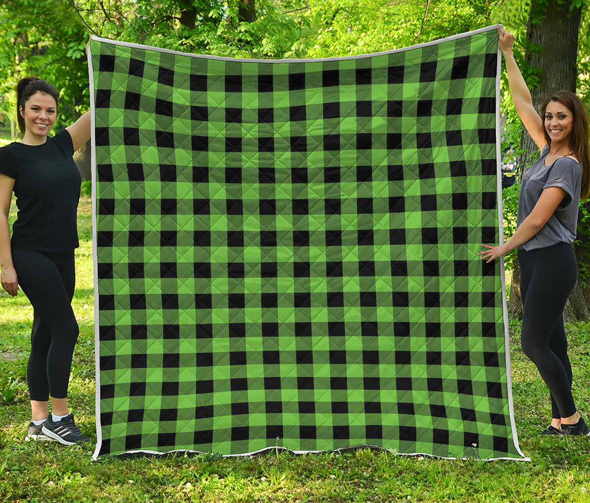 UFO Green And Black Buffalo Check Print Quilt