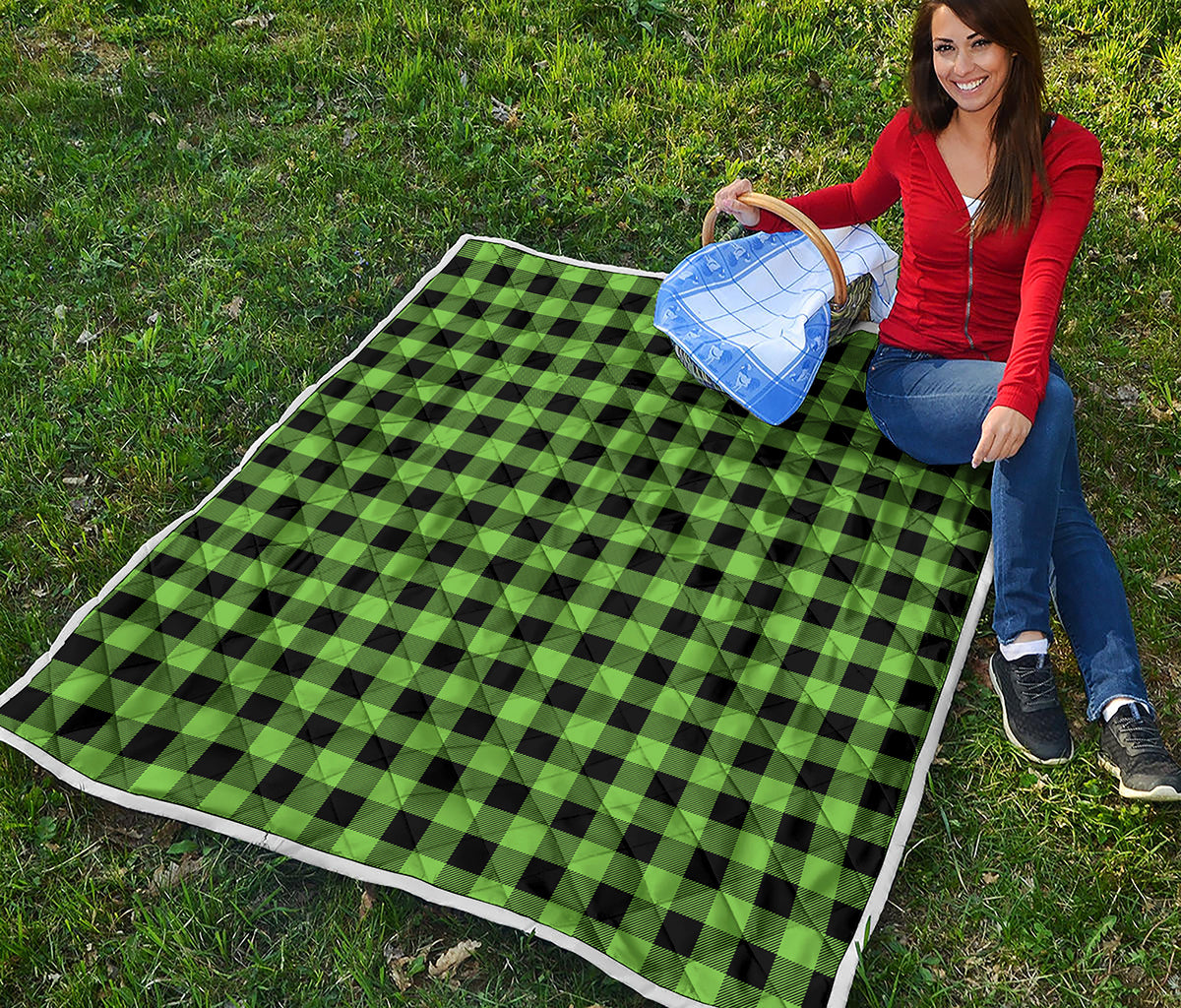 UFO Green And Black Buffalo Check Print Quilt