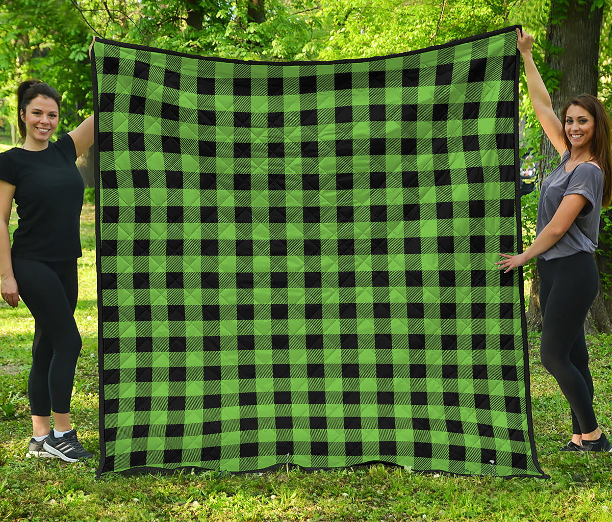 UFO Green And Black Buffalo Check Print Quilt