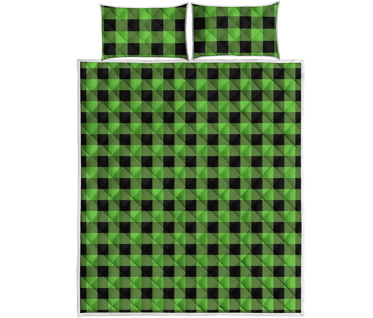 UFO Green And Black Buffalo Check Print Quilt Bed Set