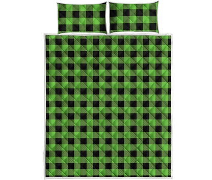 UFO Green And Black Buffalo Check Print Quilt Bed Set