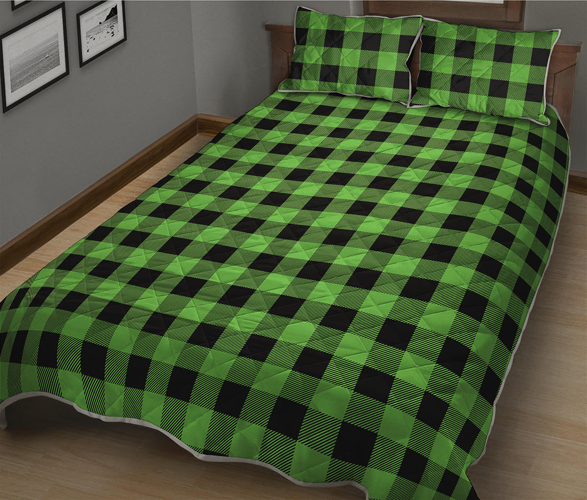 UFO Green And Black Buffalo Check Print Quilt Bed Set