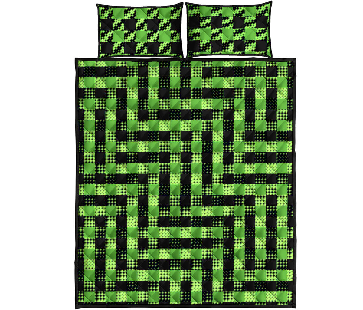 UFO Green And Black Buffalo Check Print Quilt Bed Set