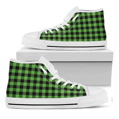 UFO Green And Black Buffalo Check Print White High Top Shoes