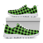 UFO Green And Black Buffalo Check Print White Sneakers