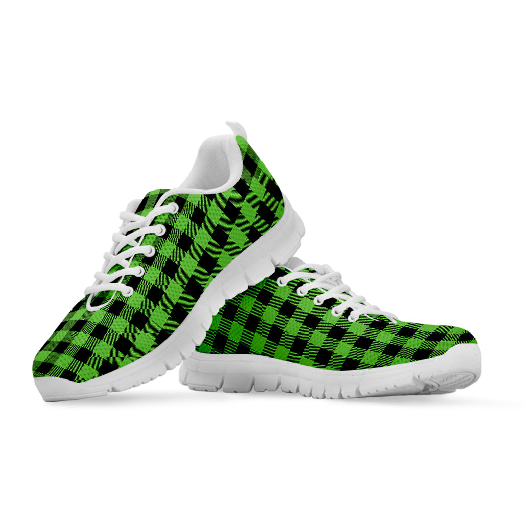 UFO Green And Black Buffalo Check Print White Sneakers