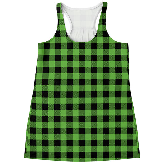 UFO Green And Black Buffalo Check Print Women's Racerback Tank Top