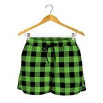 UFO Green And Black Buffalo Check Print Women's Shorts