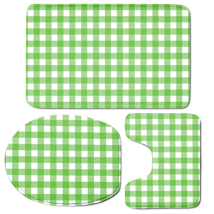 UFO Green And White Buffalo Check Print 3 Piece Bath Mat Set