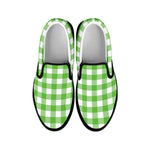 UFO Green And White Buffalo Check Print Black Slip On Shoes
