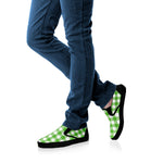 UFO Green And White Buffalo Check Print Black Slip On Shoes