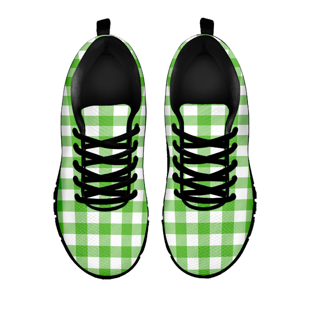 UFO Green And White Buffalo Check Print Black Sneakers