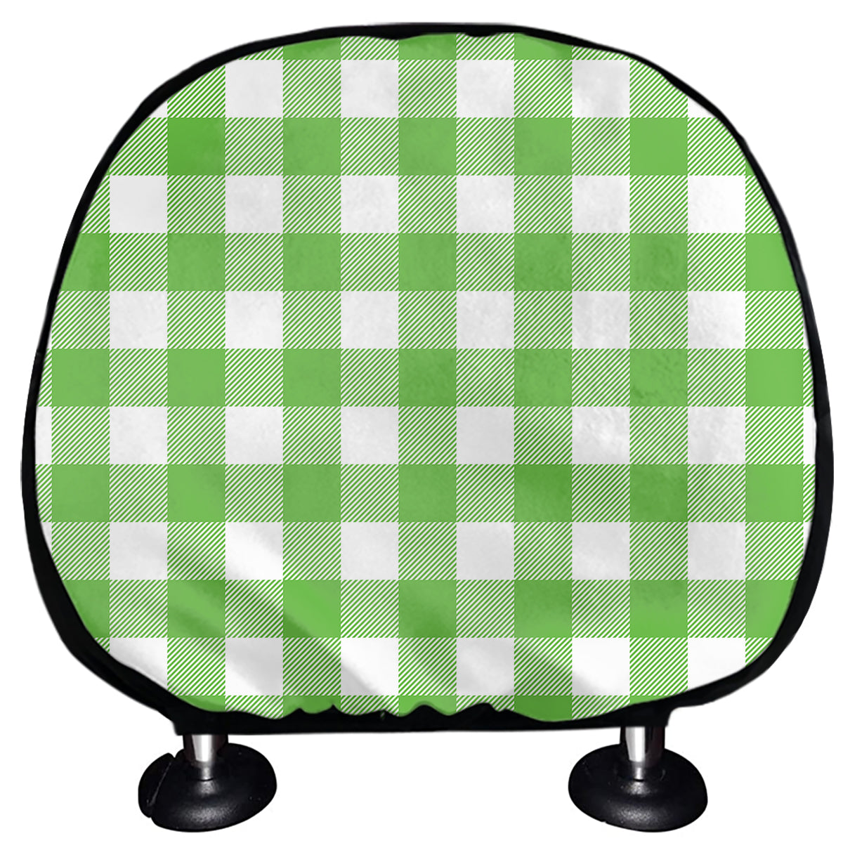 UFO Green And White Buffalo Check Print Car Headrest Covers