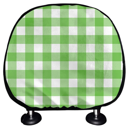 UFO Green And White Buffalo Check Print Car Headrest Covers