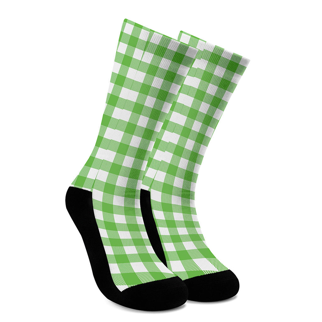 UFO Green And White Buffalo Check Print Crew Socks