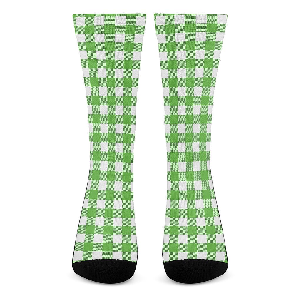 UFO Green And White Buffalo Check Print Crew Socks