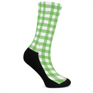 UFO Green And White Buffalo Check Print Crew Socks