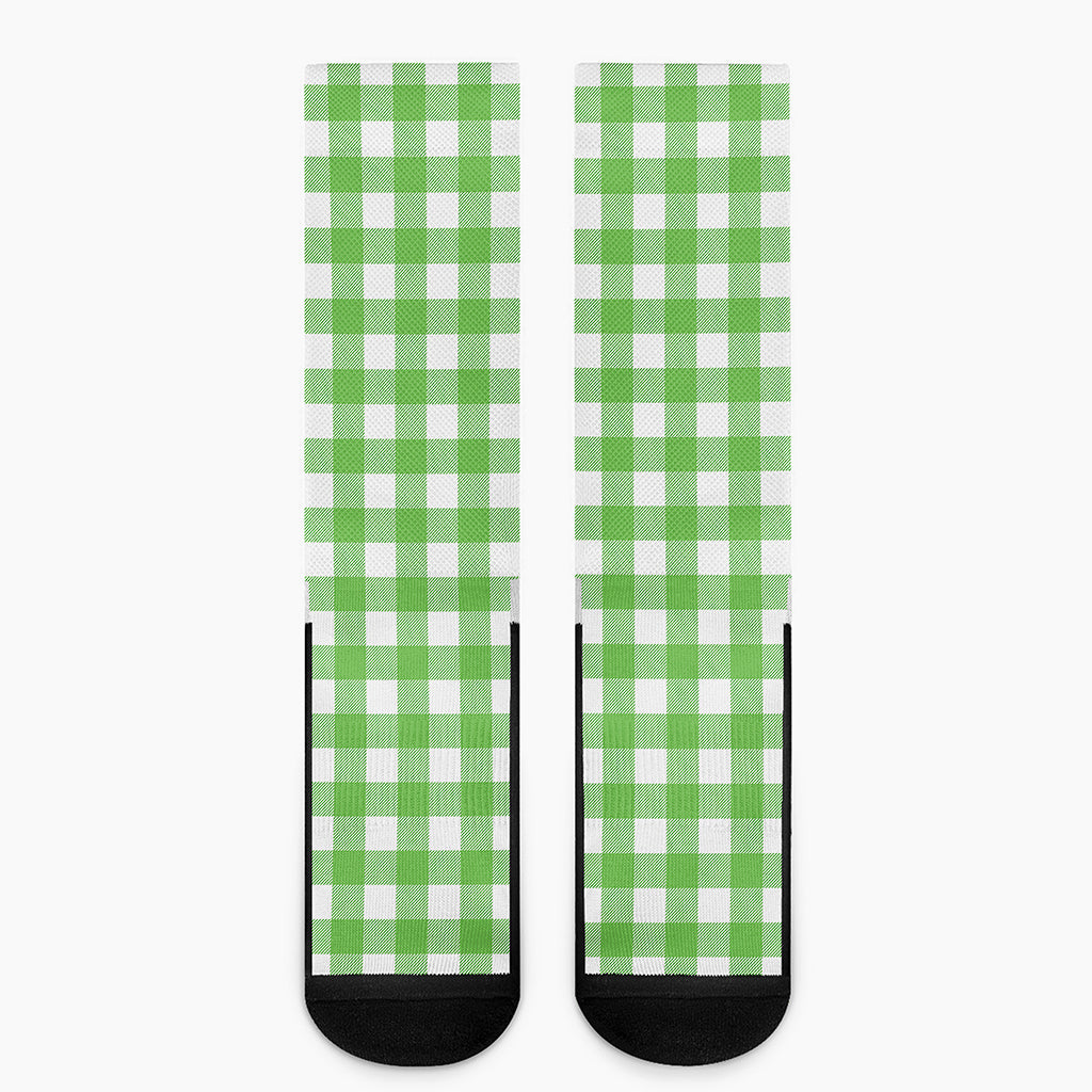 UFO Green And White Buffalo Check Print Crew Socks