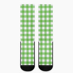 UFO Green And White Buffalo Check Print Crew Socks