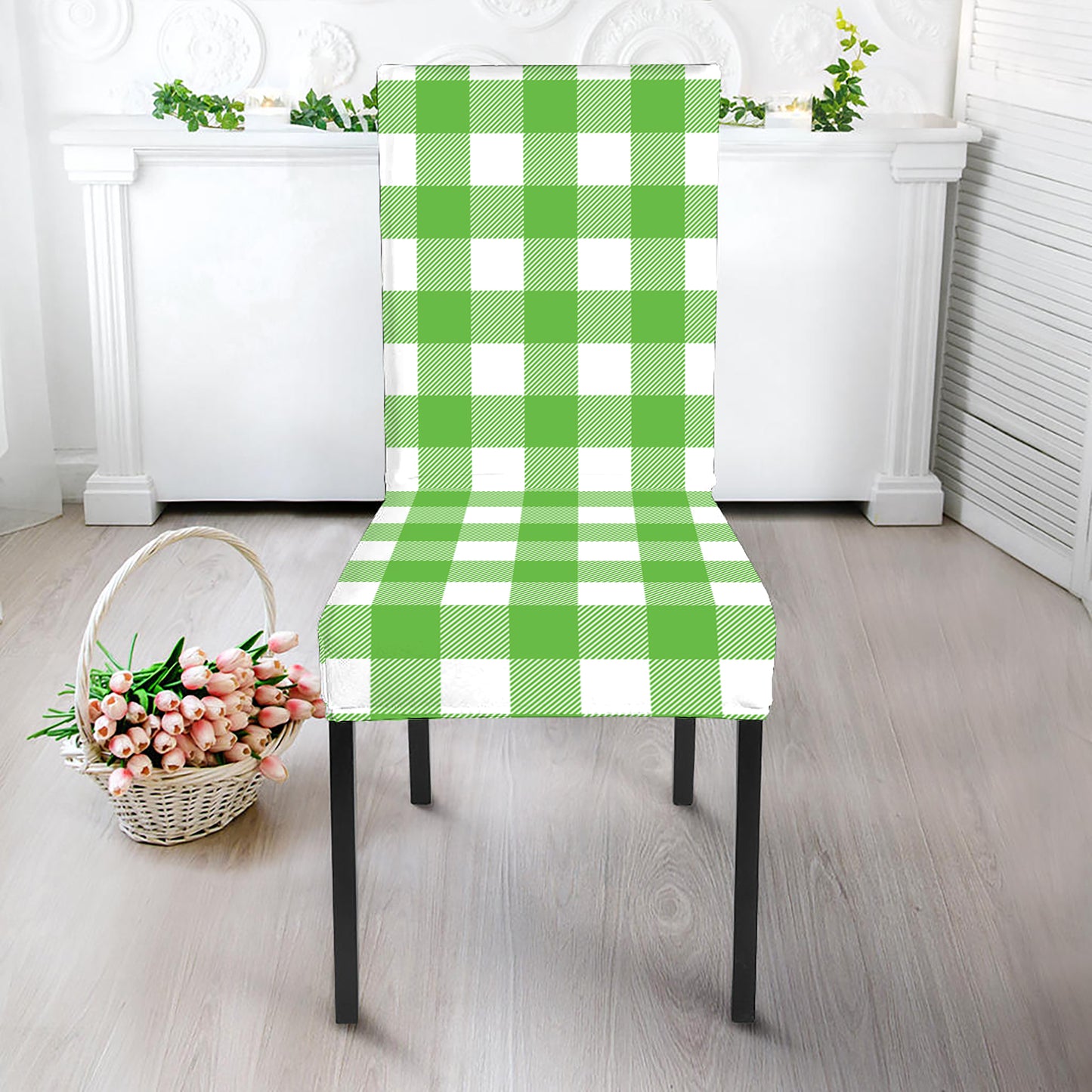 UFO Green And White Buffalo Check Print Dining Chair Slipcover