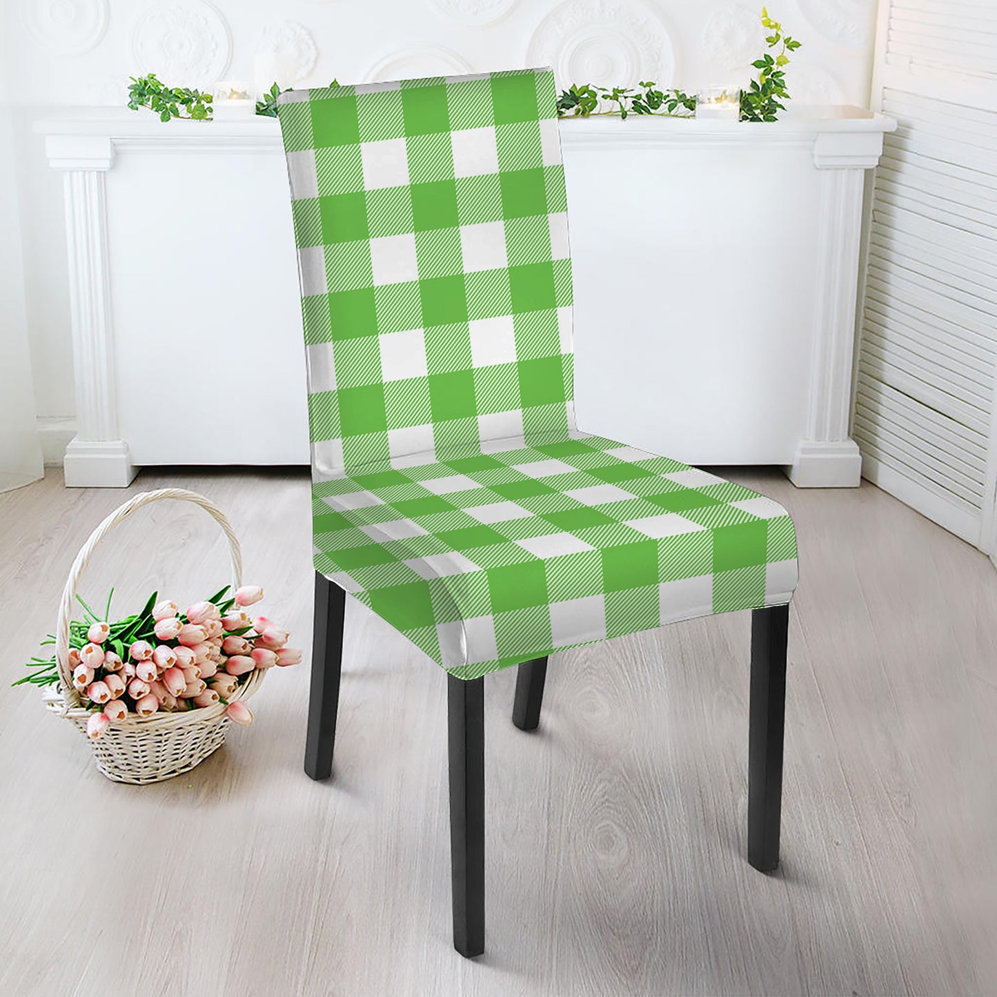 UFO Green And White Buffalo Check Print Dining Chair Slipcover