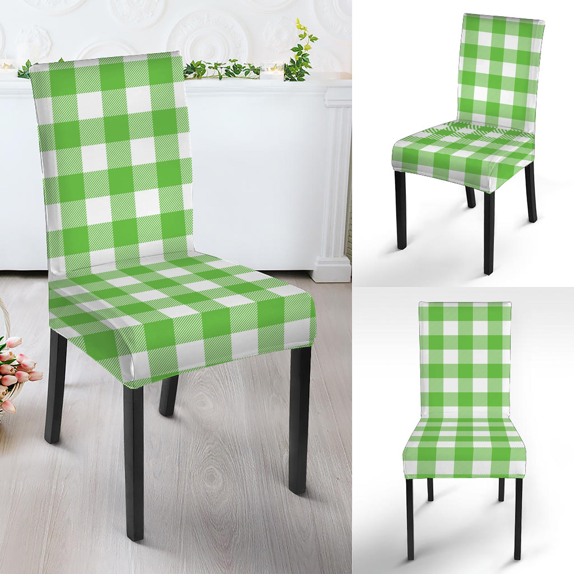 UFO Green And White Buffalo Check Print Dining Chair Slipcover