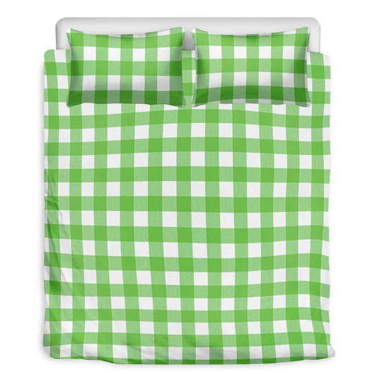 UFO Green And White Buffalo Check Print Duvet Cover Bedding Set